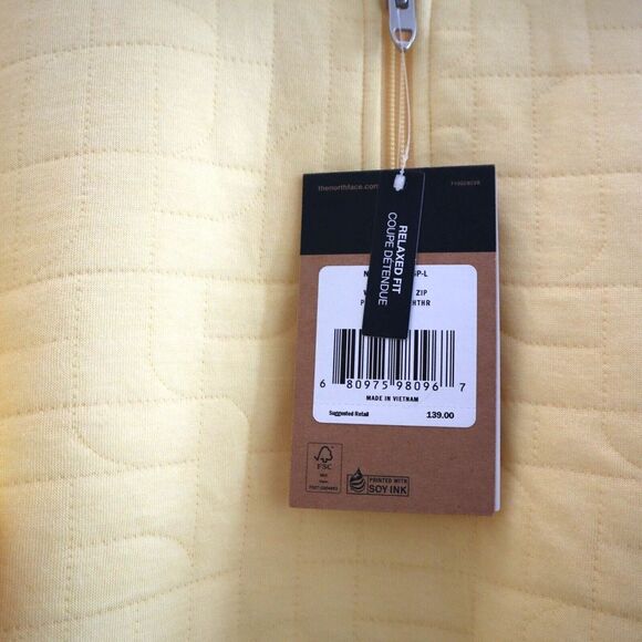 The North Face Women's Sz Large Yellow Longs Peak Quilted 1/4 Zip Jacket $139 - Picture 4 of 9